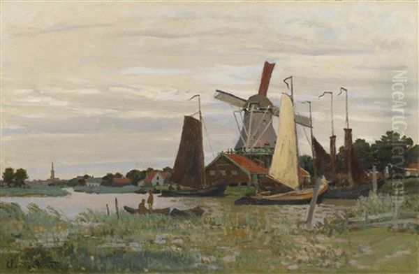 Un Moulin A Zaandam Oil Painting by Claude Oscar Monet