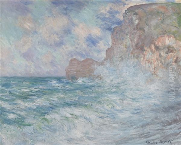 Etretat, Falaise Et Porte D'amont, Grosse Mer Oil Painting by Claude Oscar Monet