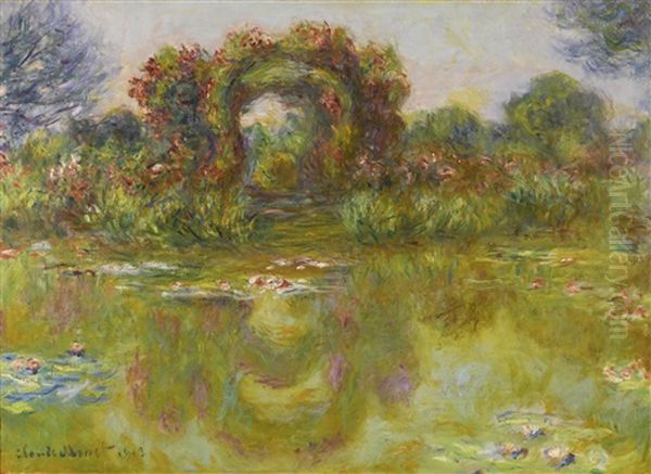 Bassin Aux Nympheas, Les Rosiers Oil Painting by Claude Oscar Monet