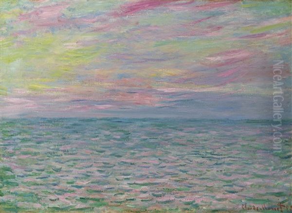 Coucher De Soleil A Pourville, Pleine Mer Oil Painting by Claude Oscar Monet