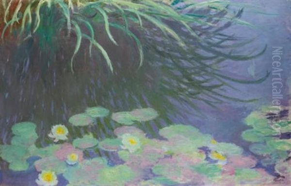 Nympheas Avec Reflets De Hautes Herbes Oil Painting by Claude Oscar Monet