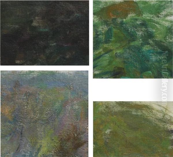 Reflections, Four Fragments Of Nympheas (4 Works) Oil Painting by Claude Oscar Monet