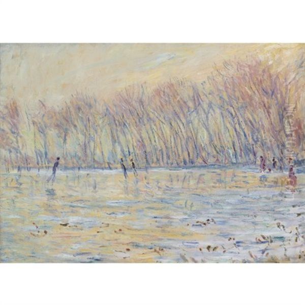Les Patineurs A Giverny Oil Painting by Claude Oscar Monet