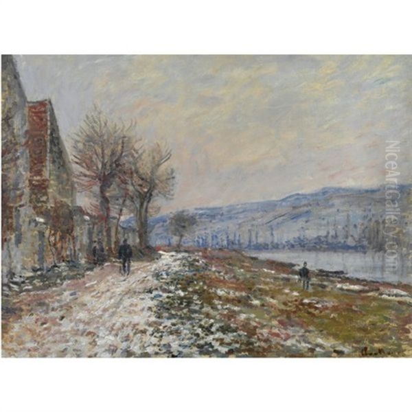 La Berge A Lavacourt, Neige Oil Painting by Claude Oscar Monet