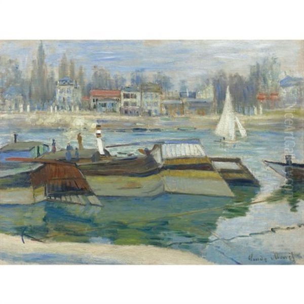 Peniches A Asnieres Oil Painting by Claude Oscar Monet
