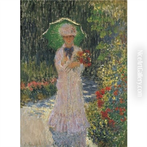Camille A L'ombrelle Verte Oil Painting by Claude Oscar Monet