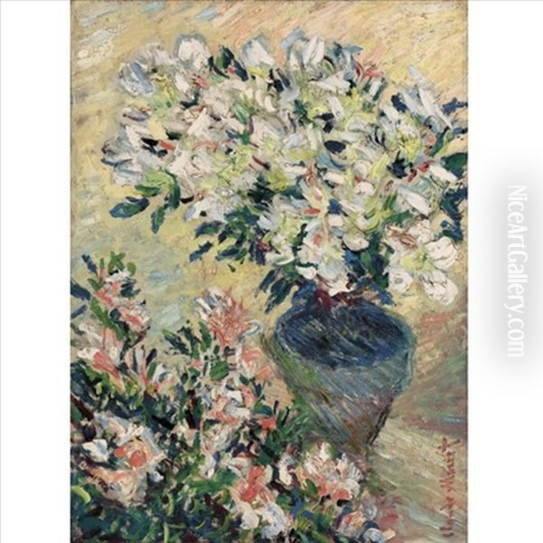 Azalees Blanches En Pot Oil Painting by Claude Oscar Monet