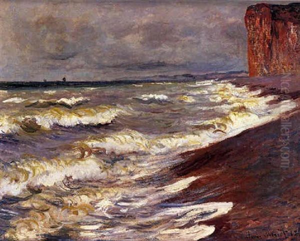 Mer Agitee A Pourville Oil Painting by Claude Oscar Monet