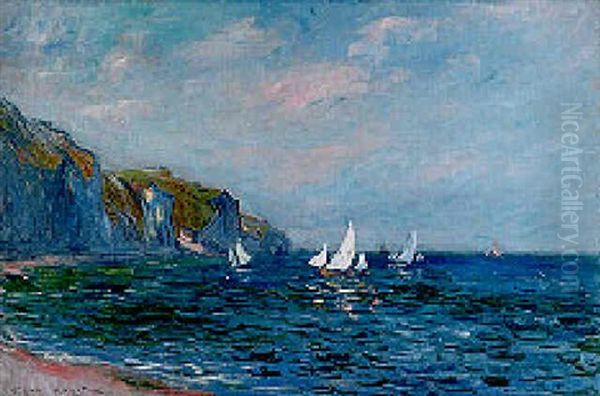 Falaise Et Voiliers A Pourville Oil Painting by Claude Oscar Monet