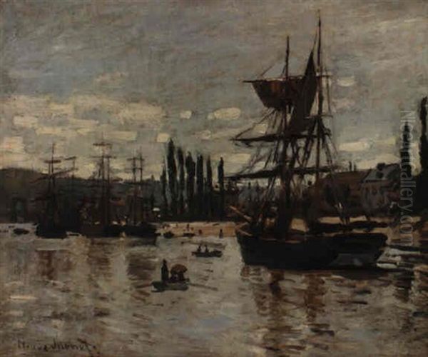 Bateaux A Rouen Oil Painting by Claude Oscar Monet