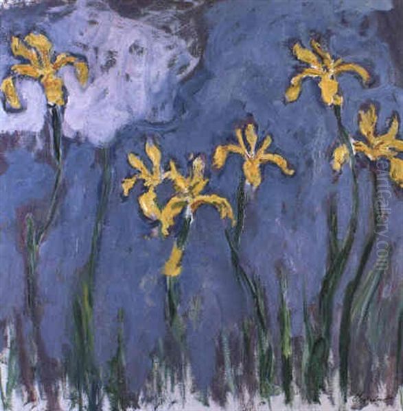 Iris Jaunes Au Nuage Rose Oil Painting by Claude Oscar Monet