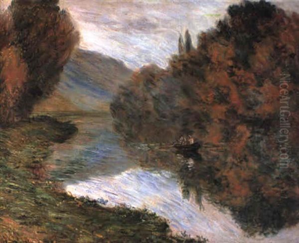 Barque Sur La Seine A Jeufosse Oil Painting by Claude Oscar Monet