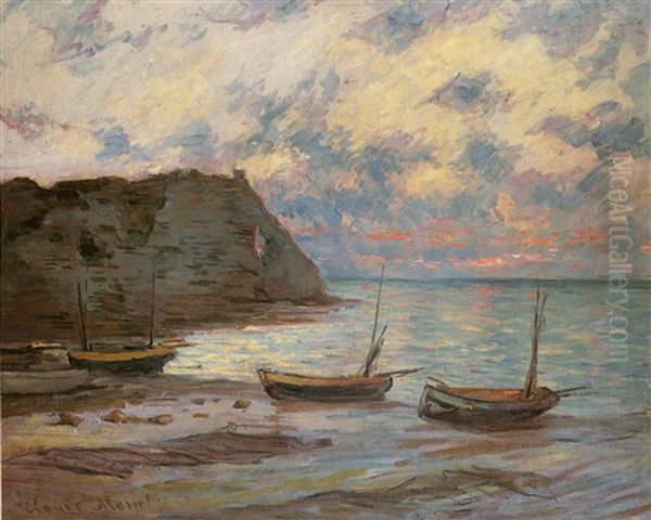 Coucher De Soleil A Etretat Oil Painting by Claude Oscar Monet