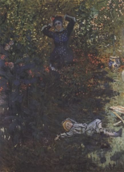 Camille Et Jean Monet Au Jardin D'argenteuil Oil Painting by Claude Oscar Monet