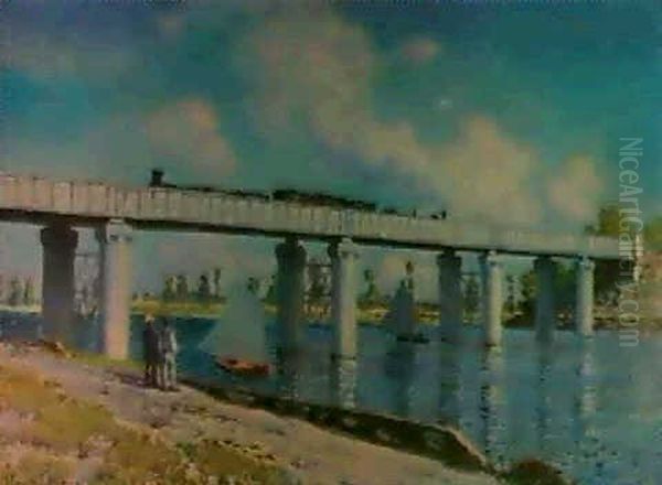 Le Pont Du Chemin De Fer A  Argenteuil Oil Painting by Claude Oscar Monet