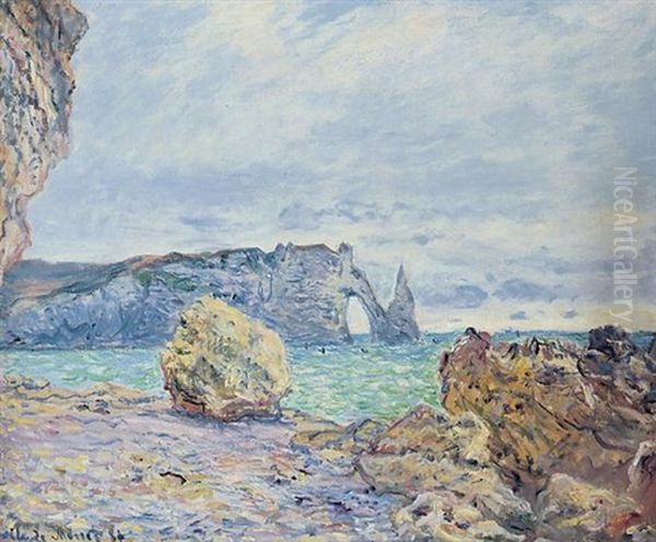 Etretat. La Plage Et La Falaise D'aval Oil Painting by Claude Oscar Monet