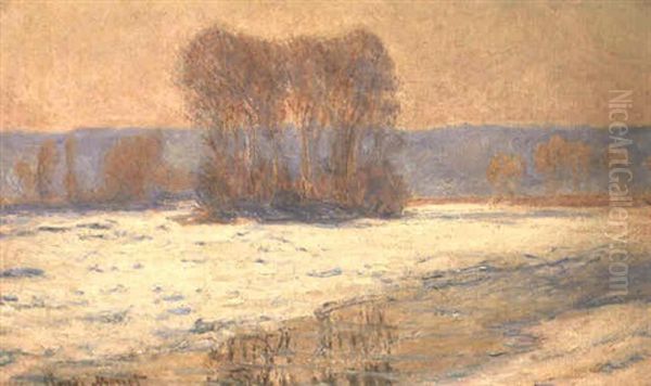 La Seine A Bennecourt, Hiver Oil Painting by Claude Oscar Monet