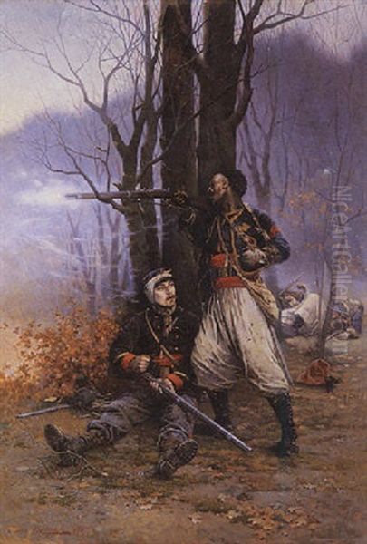 Ben-kaddour At The Battle Of Lorcy, December 26, 1870 Oil Painting by Jules Monge