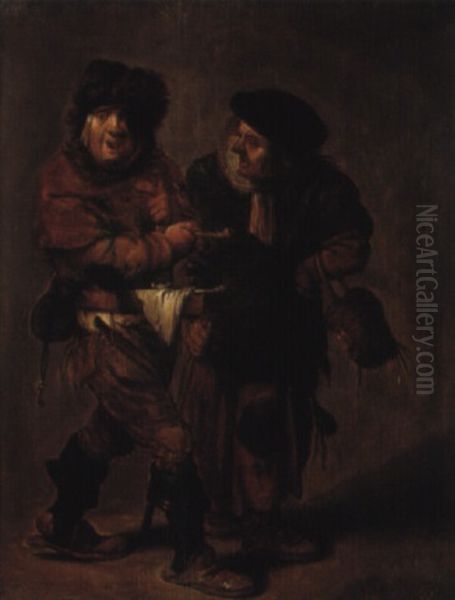 Two Peasants Oil Painting by Jan (Johannes) Moninckx