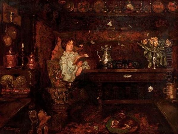 Reading Oil Painting by Martin Monnickendam