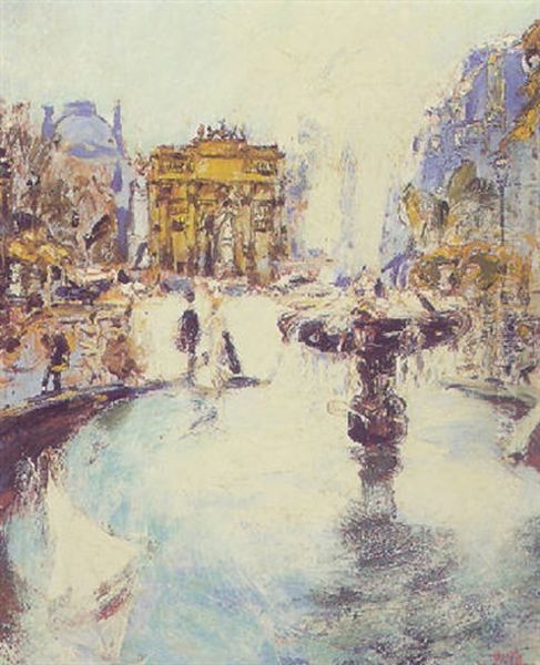 L'arc Du Caroussel Avec L'eglise St. Germain Oil Painting by Martin Monnickendam