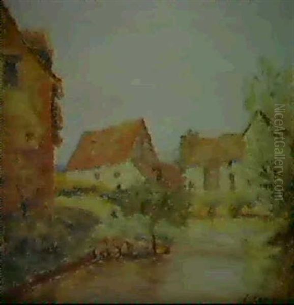 En Puysaye: Fermes Autour D'une Mare Oil Painting by Lucie le Monnier