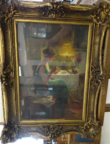 Jeune Femme Buvant Une Tasse De The Oil Painting by Maurice Louis Monnot