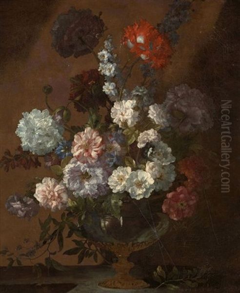 Vase De Fleurs Sur Un Entablement Oil Painting by Antoine (Baptiste M.) Monnoyer