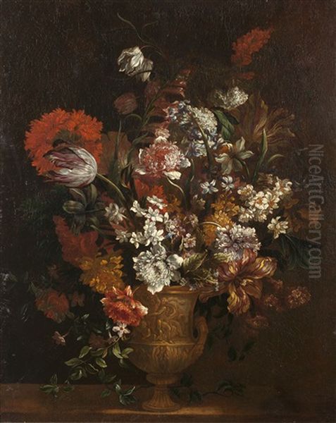 Bouquet De Fleurs Sur Un Entablement Oil Painting by Antoine (Baptiste M.) Monnoyer
