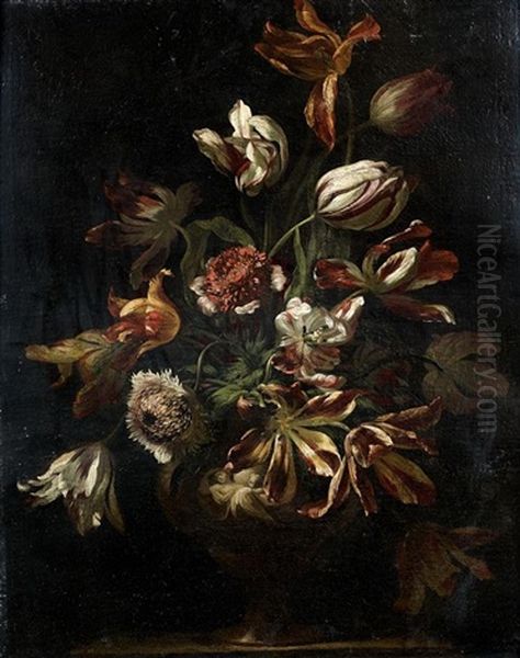 Bouquet De Fleur Dans Un Vase Sculpte Oil Painting by Antoine (Baptiste M.) Monnoyer