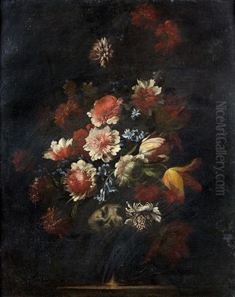 Bouquet De Fleur Dans Un Vase Sculpte Oil Painting by Antoine (Baptiste M.) Monnoyer