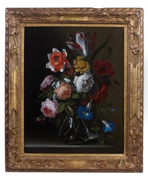 Bouquet De Fleurs Dans Un Vase En Verre Oil Painting by Antoine (Baptiste M.) Monnoyer