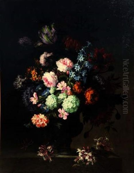 Bouquet De Fleurs Sur Un Entablement Oil Painting by Antoine (Baptiste M.) Monnoyer
