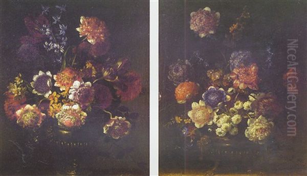 Bouquet De Fleurs Dans Un Vase En Bronze Oil Painting by Antoine (Baptiste M.) Monnoyer