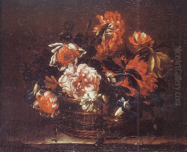 Corbeille De Fleurs Oil Painting by Antoine (Baptiste M.) Monnoyer