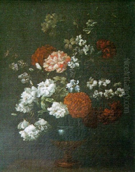 Vase De Fleurs Pose Sur Un Entablement Oil Painting by Antoine (Baptiste M.) Monnoyer