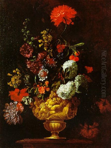 Groser, Dekorativer Blumenstraus In Einer Prunkvase Oil Painting by Antoine (Baptiste M.) Monnoyer
