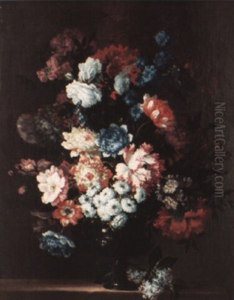 Vase De Fleurs Sur Un Entablement Oil Painting by Antoine (Baptiste M.) Monnoyer