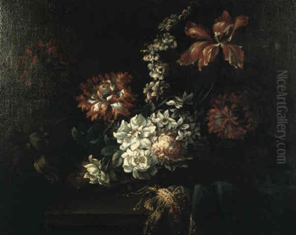 Vase De Fleurs Oil Painting by Antoine (Baptiste M.) Monnoyer