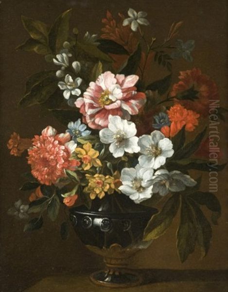 Bouquets De Fleurs Sur Un Entablement (pair) Oil Painting by Jean-Baptiste Monnoyer