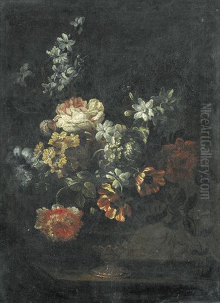 Blumenstillleben Auf Dunklem Grund Oil Painting by Jean-Baptiste Monnoyer