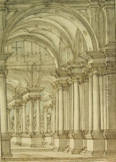 Architectural Study Oil Painting by Carlo Galli Bibiena