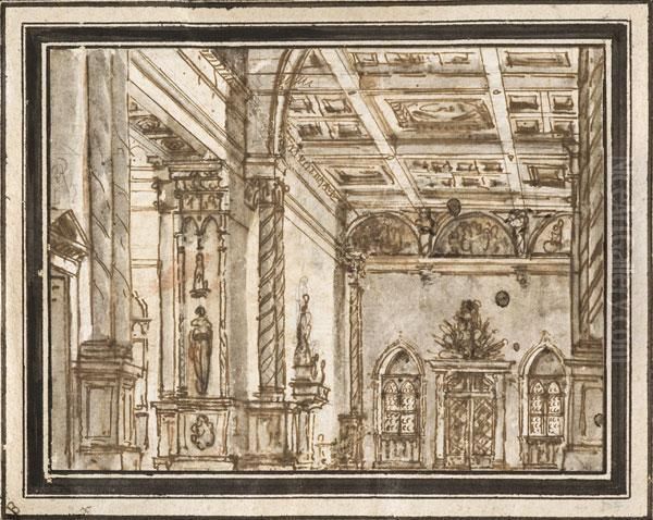 Fantasia Architettonica Di Interno Oil Painting by Ferdinando Galli Bibiena