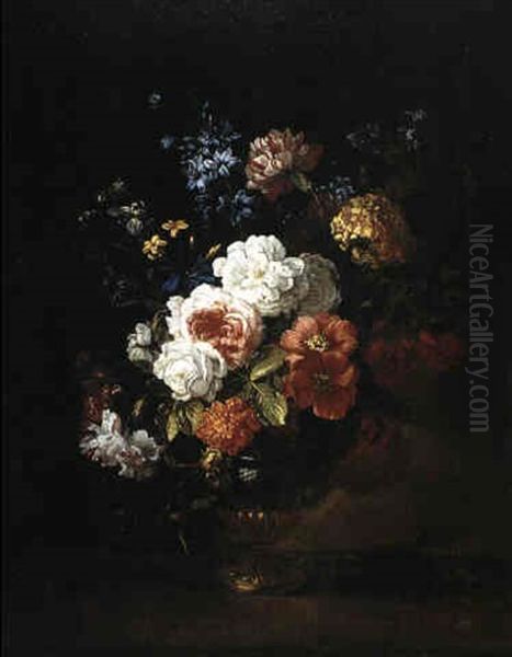 Still Life Of Flowers In A Glass And Gilt Vase Oil Painting by Jean-Baptiste Monnoyer
