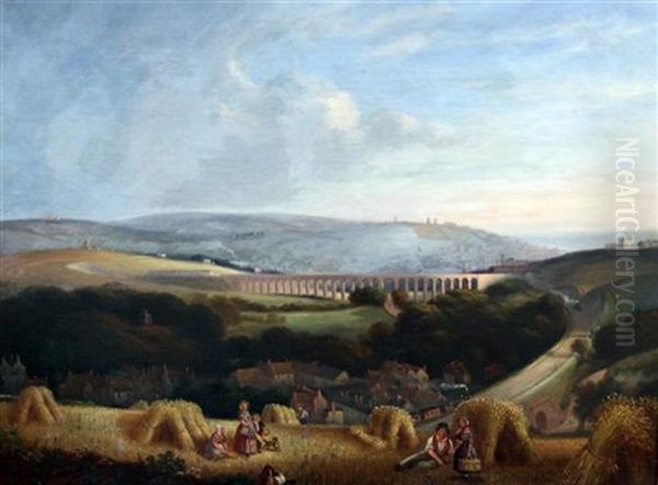 Preston Valley And Viaduct, Brighton Oil Painting by Alfred Montague