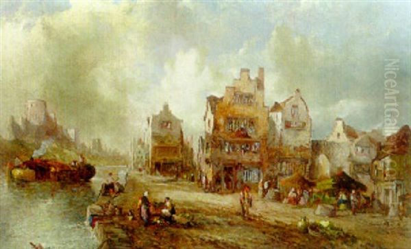 Figures On The Banks Of The Schelde, Ghent Oil Painting by Alfred Montague