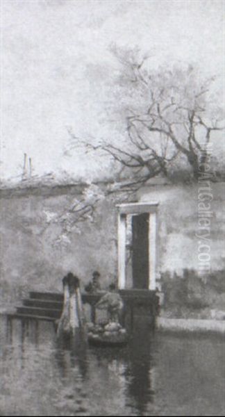 Venetian Boy Unloading A Market Boat Oil Painting by Hilda Montalba