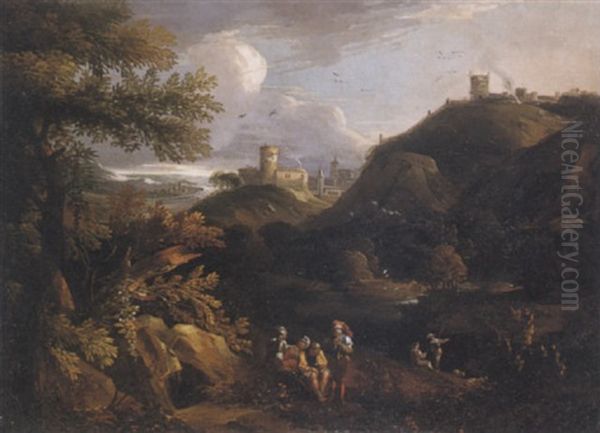 Paesaggio Fluviale Con Viandanti Oil Painting by Pietro Montanini