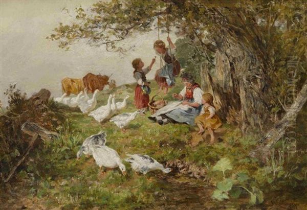 Auf Der Ganseweide Oil Painting by Antonis Matteo Montemezzo