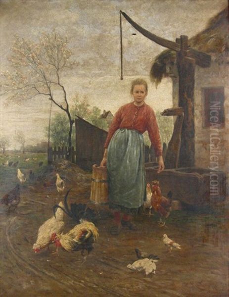 Barnyard Scene Oil Painting by Antonis Matteo Montemezzo